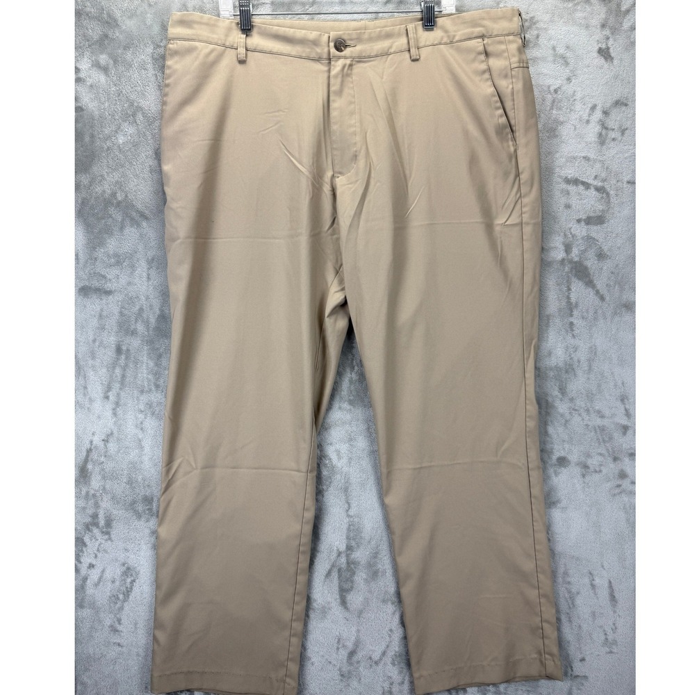 Adidas Climalite Mens Golf Pants 40x32 Khaki Tan Flat Front Chino Trousers